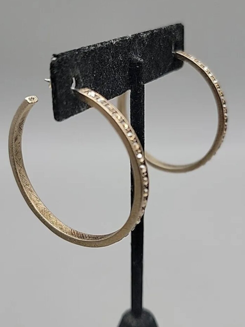 Vintage Givenchy AB Swarovski Crystal Pave Hoop Earrings Gold Plated 1990s 1.5" - Picture 4 of 15